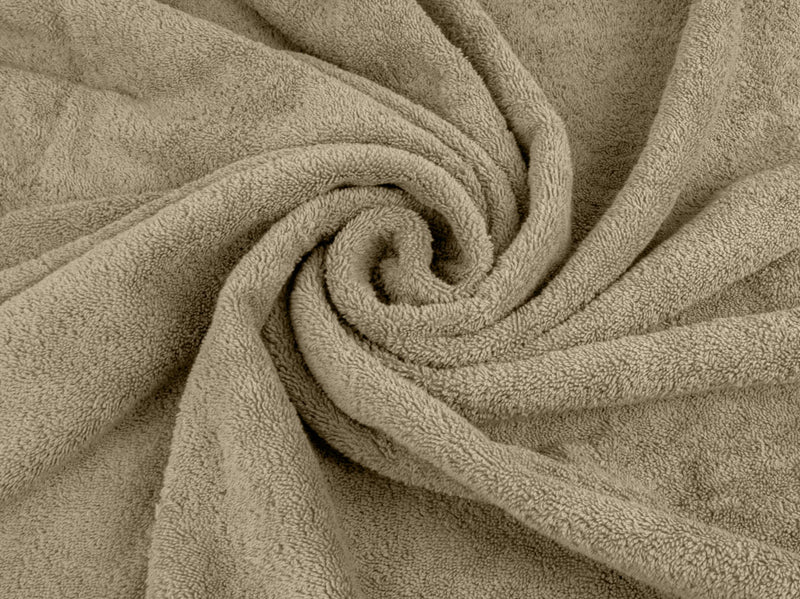 Organic cotton bath towel set close up in taupe
