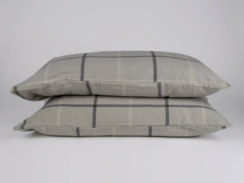 Organic cotton flannel pillowcases pair taupe gingham