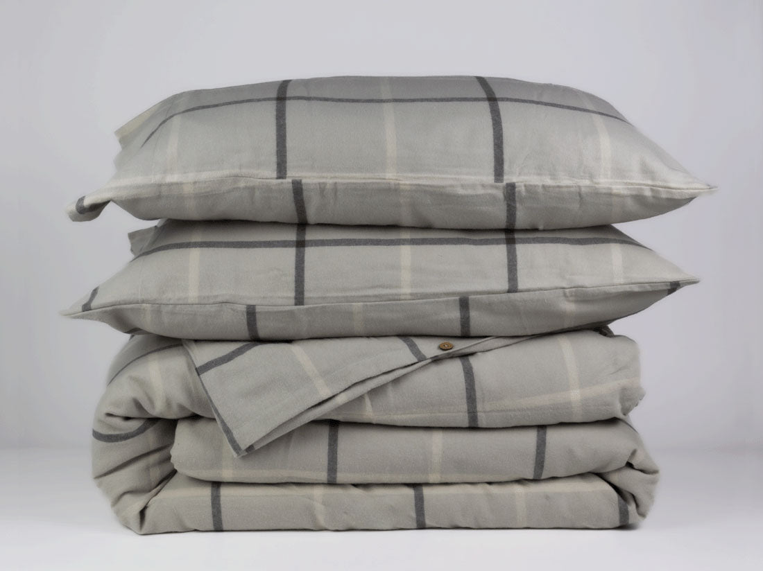 Organic cotton flannel quilt duvet cover taupe gingham