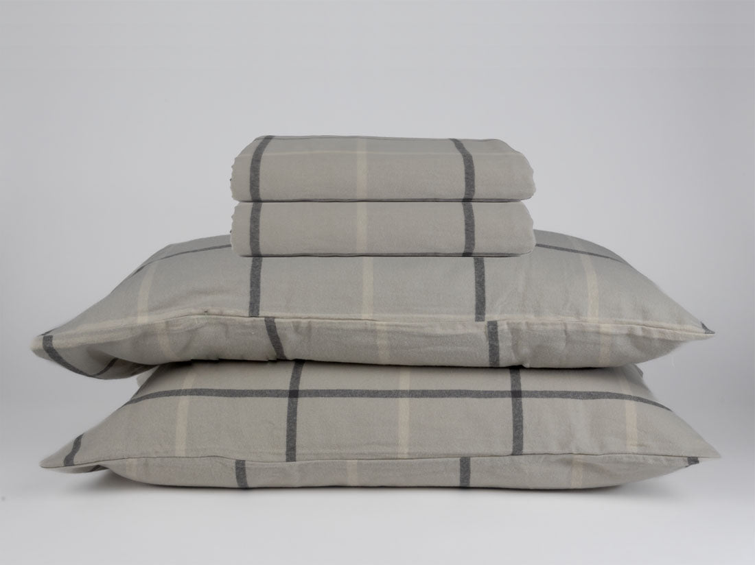 Organic cotton flannel sheet set taupe gingham