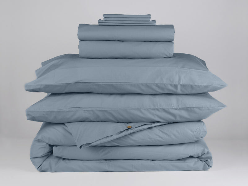 Organic cotton percale all in bedding bundle in powder blue