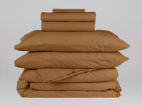 Organic cotton percale signature bedding bundle in caramel