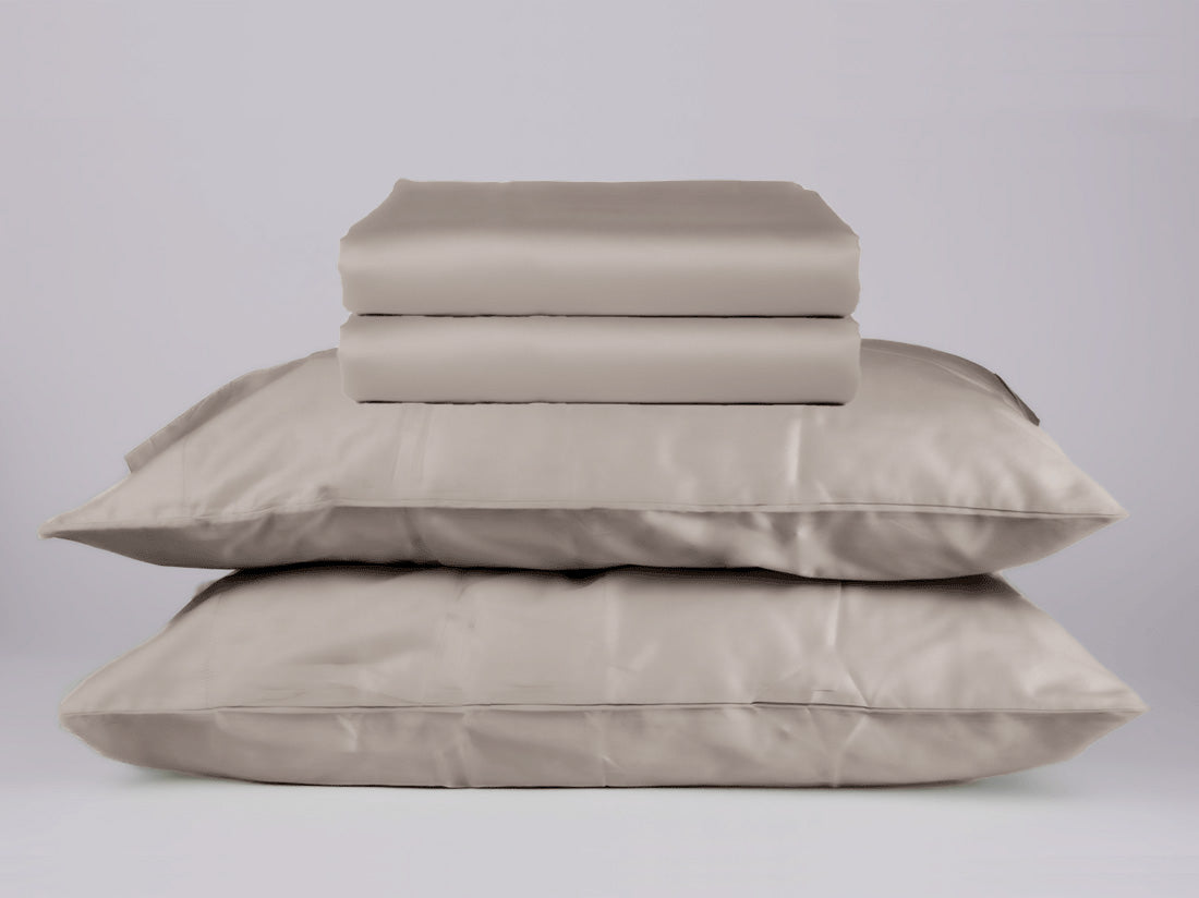 Organic cotton sateen sheet set blush pink satin