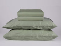 Organic cotton sateen sheet set sage green satin
